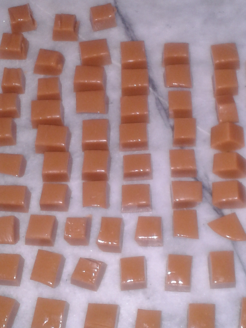 Caramels waiting to be wrapped. 
